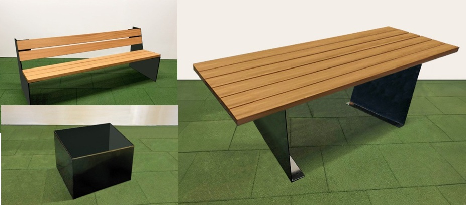 Metallico Parkmobiliar Tisch, Pflanzbehälter, Sitzbank, Hocker, Parklet, Fahrradständer-Logo